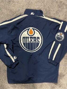 Vintage Edmonton Oilers Starter Center Ice Authentic jacket from the late 1990s.